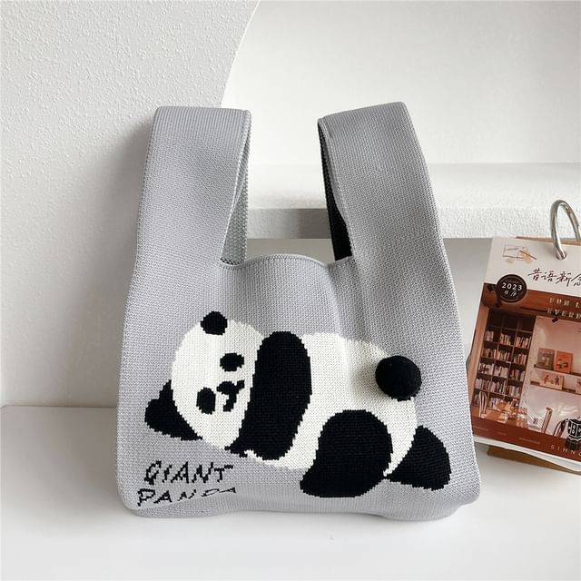 Panda Print Knit Tote Bag SpreePicky