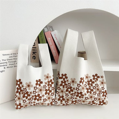 Floral Print Knit Tote Bag SpreePicky