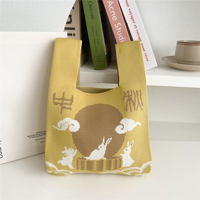 Rabbit Print Knit Tote Bag SpreePicky