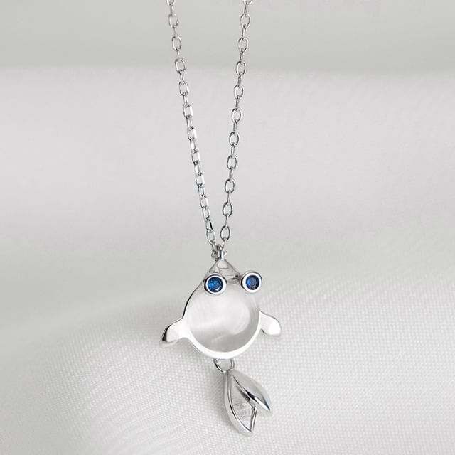 Goldfish Faux Cat Eye Stone Pendant Sterling Silver Necklace SpreePicky