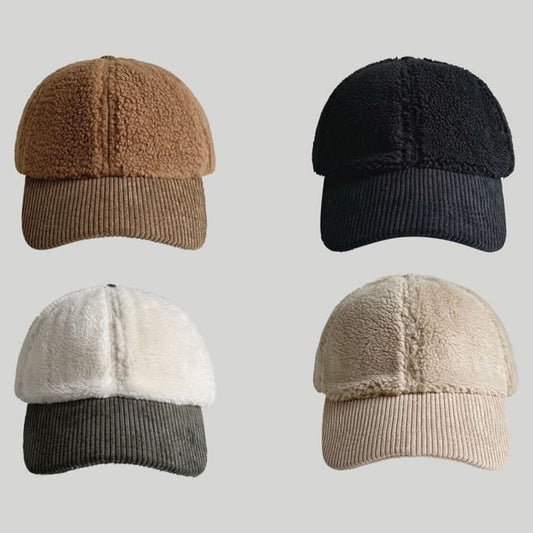 Corduroy Panel Faux Shearling Baseball Cap SpreePicky