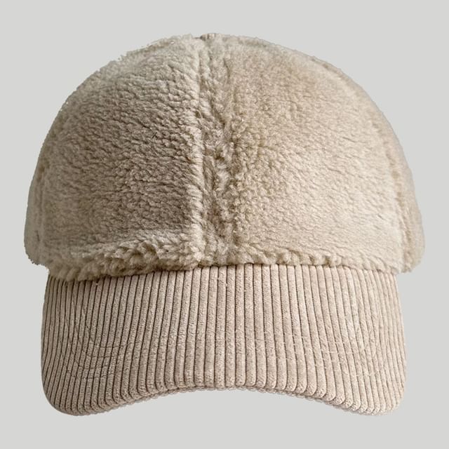 Corduroy Panel Faux Shearling Baseball Cap SpreePicky