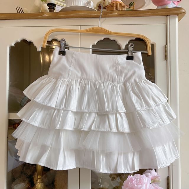 Mid Rise Plain Mini Tiered Skirt SpreePicky