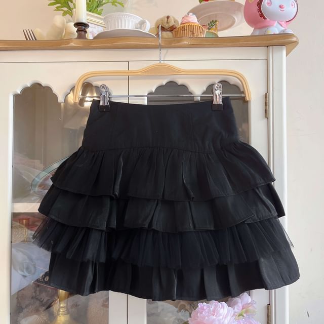 Mid Rise Plain Mini Tiered Skirt SpreePicky