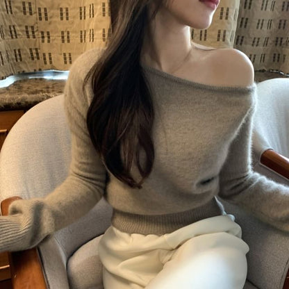 One-Shoulder Plain Sweater mySite