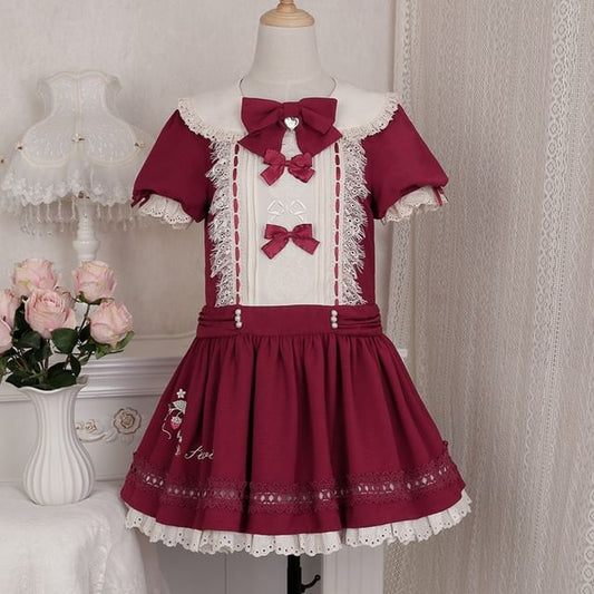 Lolita Short-Sleeve Collar Bow Accent  Mini A-Line  Dress mySite