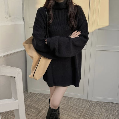 Turtleneck Plain Oversized Sweater SpreePicky