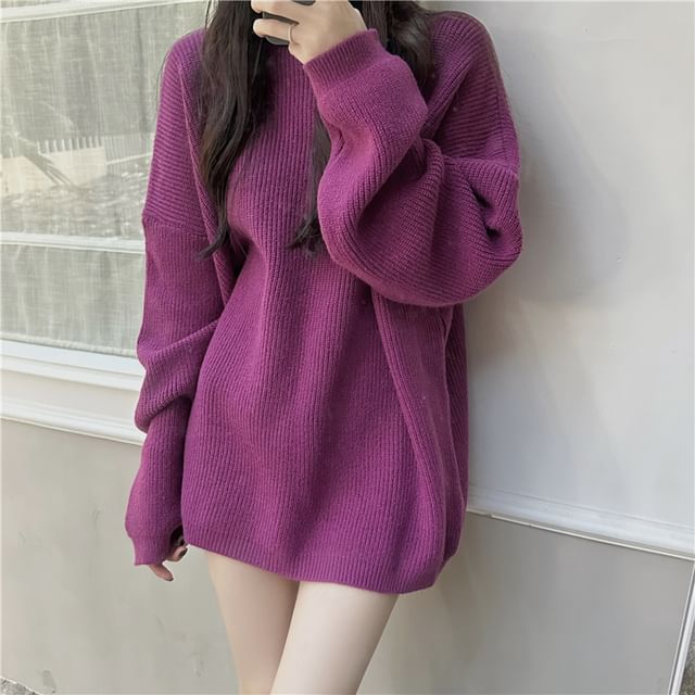 Turtleneck Plain Oversized Sweater SpreePicky