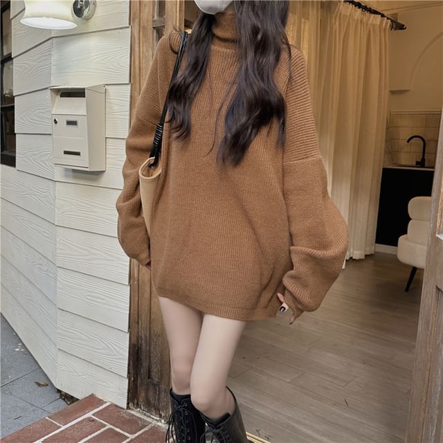 Turtleneck Plain Oversized Sweater SpreePicky