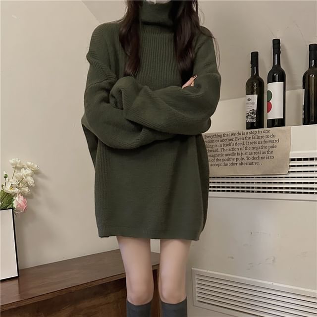 Turtleneck Plain Oversized Sweater SpreePicky