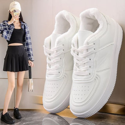 Platform Plain Panel Fleece-Lined Sneakers SpreePicky