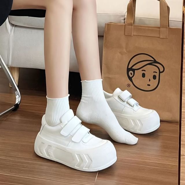 Platform Plain Panel Faux Leather Sneakers SpreePicky