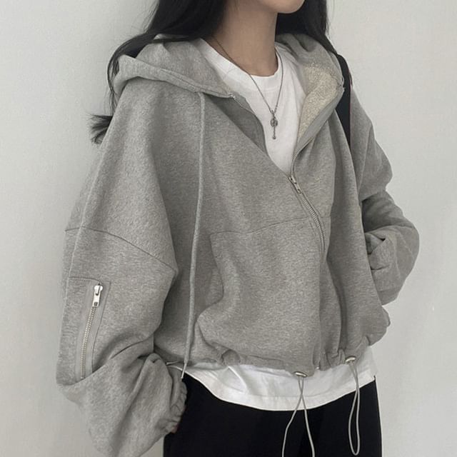 Plain Drawstring Zip Hoodie SpreePicky