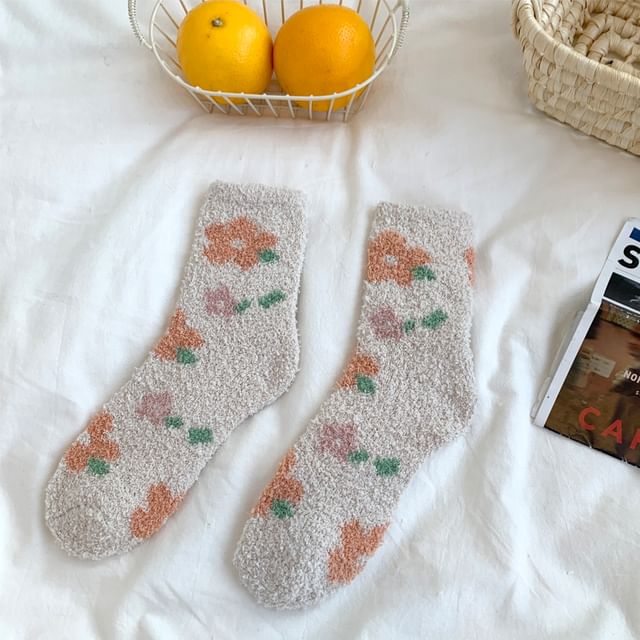 Floral Print Fluffy Socks SpreePicky