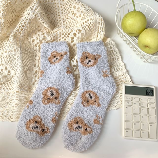 Bear Print Fluffy Socks SpreePicky