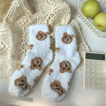 Bear Print Fluffy Socks SpreePicky