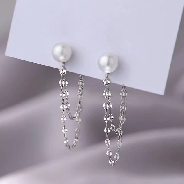 Faux Pearl Chain Alloy Dangle Earring SpreePicky