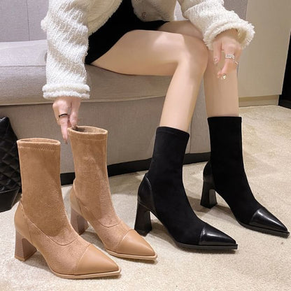 Block Heel Pointy Mid Calf Boots mySite