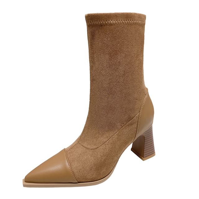 Block Heel Pointy Mid Calf Boots mySite