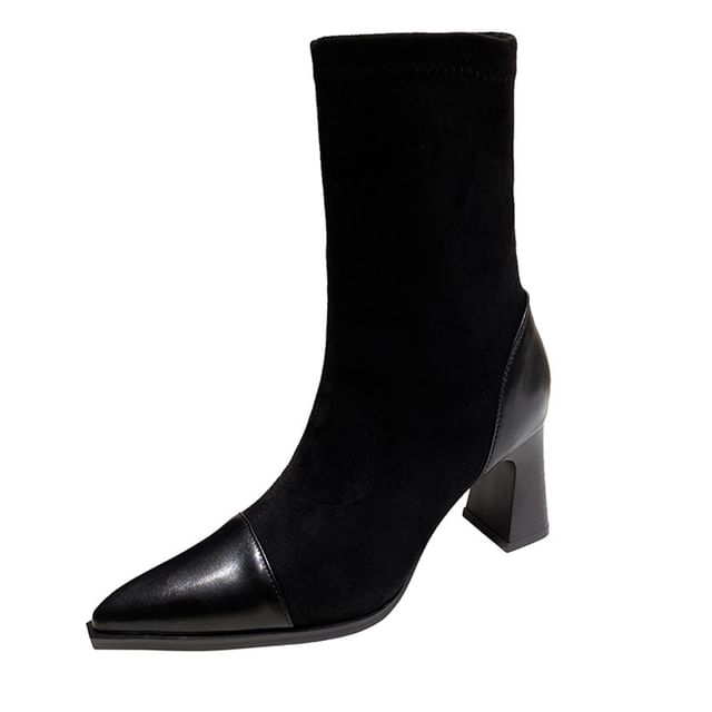 Block Heel Pointy Mid Calf Boots mySite