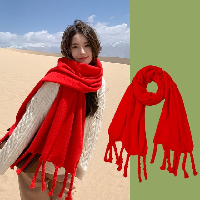 Fringed Plain Scarf SpreePicky