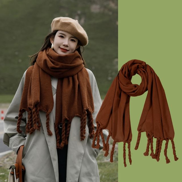 Fringed Plain Scarf SpreePicky