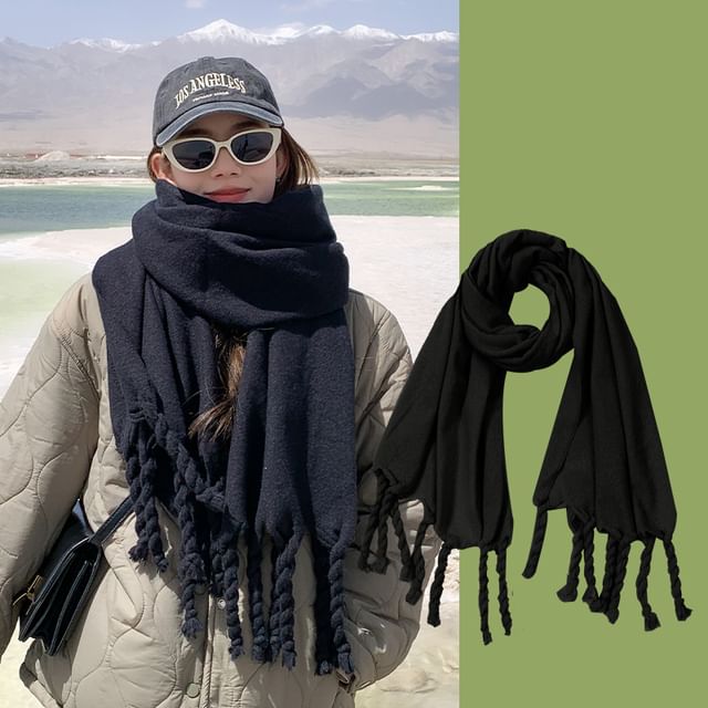 Fringed Plain Scarf SpreePicky