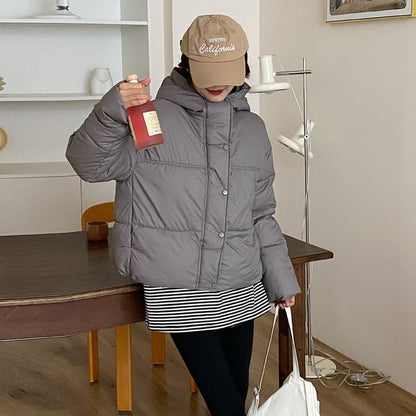 Plain Hooded Puffer Jacket SpreePicky