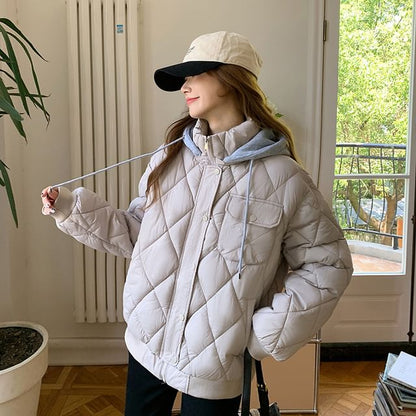 Plain Hooded Quilted Puffer Jacket SpreePicky