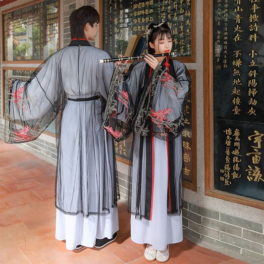 Couple Matching Embroidered Mesh Hanfu Jacket / Top / Long Top / High Waist Maxi A SpreePicky