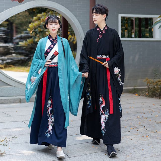 Couple Matching Fox Floral Embroidered Hanfu Jacket / Top / High Waist Maxi A SpreePicky