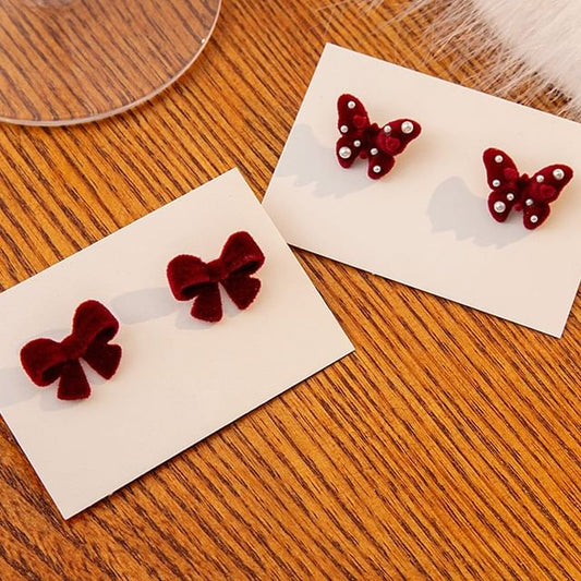 Flocking Bow / Butterfly Stud Earring SpreePicky