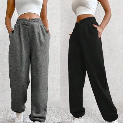 V Waistline High Rise Plain Straight-Fit Sweatpants SpreePicky