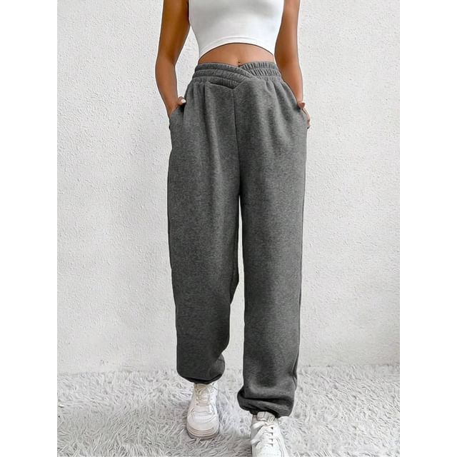 V Waistline High Rise Plain Straight-Fit Sweatpants SpreePicky