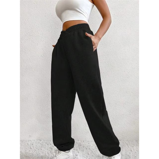 V Waistline High Rise Plain Straight-Fit Sweatpants SpreePicky