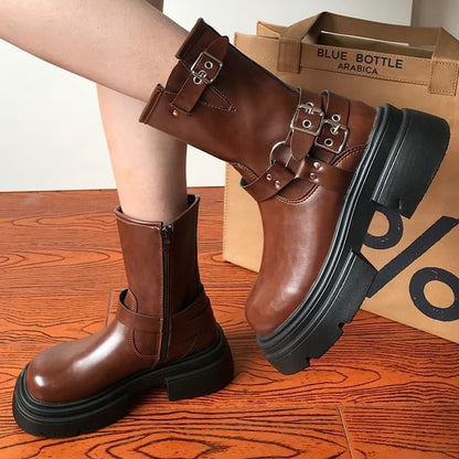 Buckled Platform Short Boots SpreePicky