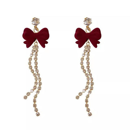 Flocking Bow Rhinestone Alloy Threader Earring SpreePicky