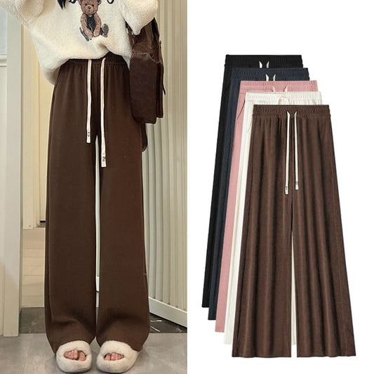 Corduroy High Waist Drawstring Wide Leg Pants SpreePicky