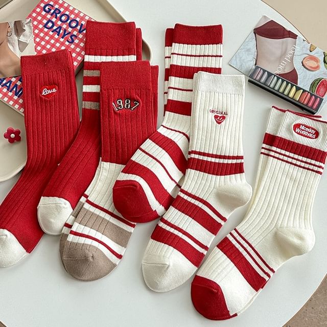 Striped Socks / Letter Embroidered Socks / Set SpreePicky