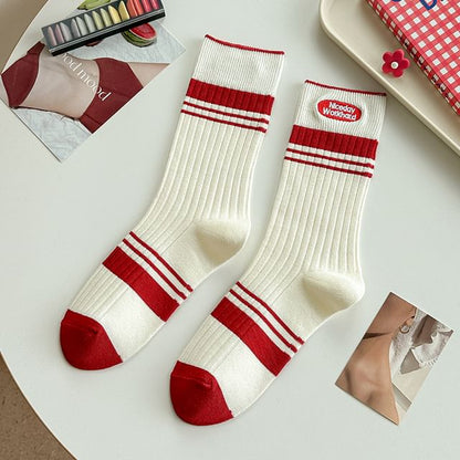 Striped Socks / Letter Embroidered Socks / Set SpreePicky