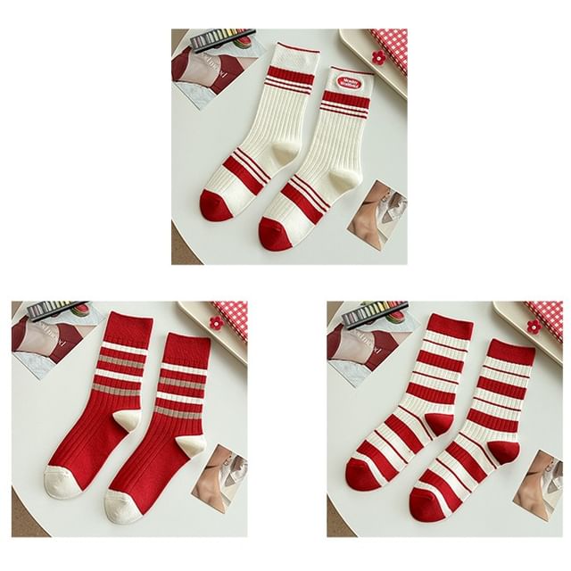 Striped Socks / Letter Embroidered Socks / Set SpreePicky