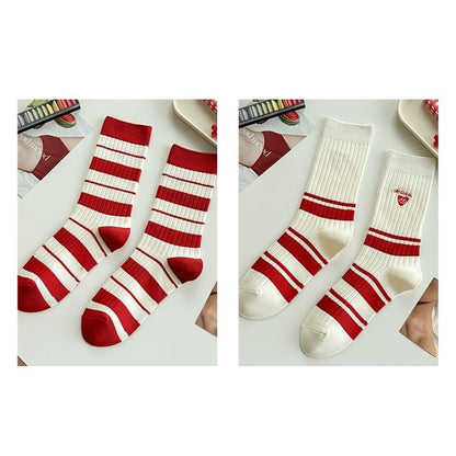 Striped Socks / Letter Embroidered Socks / Set SpreePicky