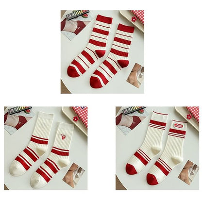 Striped Socks / Letter Embroidered Socks / Set SpreePicky