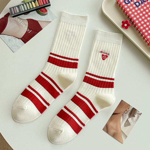 Striped Socks / Letter Embroidered Socks / Set SpreePicky