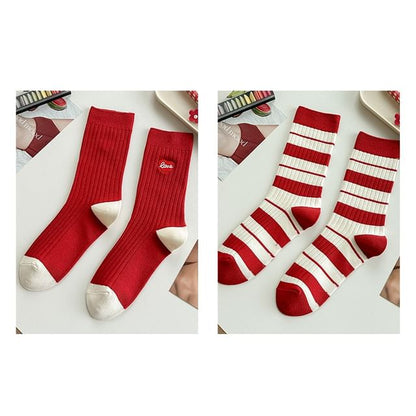 Striped Socks / Letter Embroidered Socks / Set SpreePicky