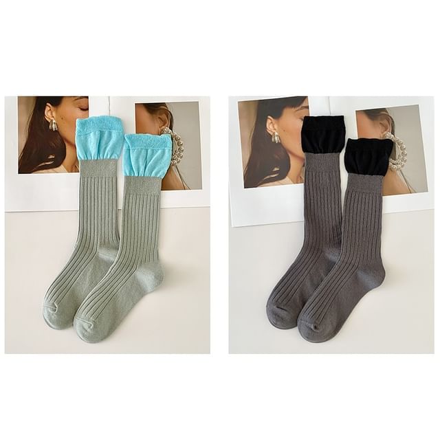 Two Tone Ribbed Socks / Set SpreePicky