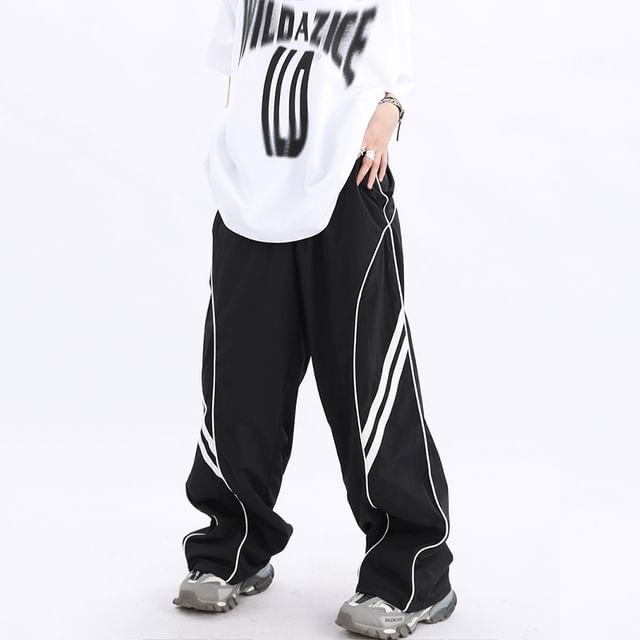 Low Waist Striped Loose-Fit Wide-Leg Sweatpants SpreePicky