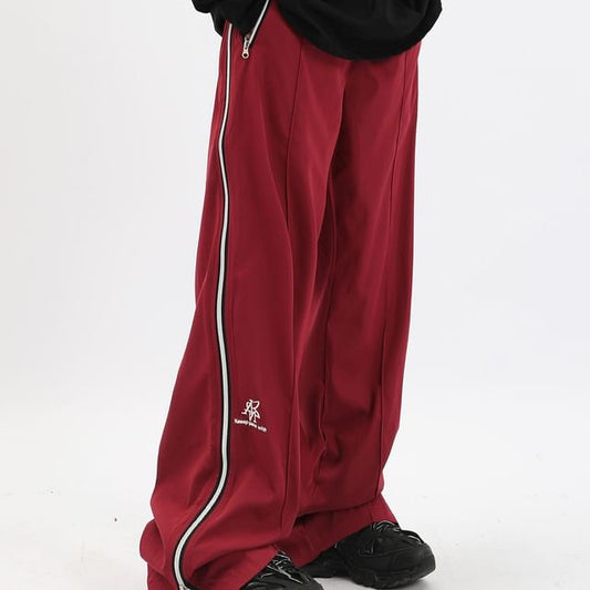 Low Waist Striped Zip-Up  Loose-Fit Wide-Leg Sweatpants SpreePicky