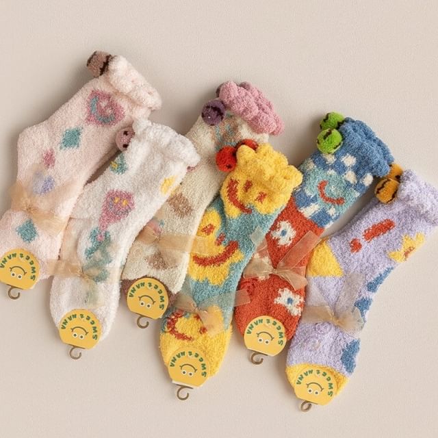 Set of 2 Pairs: Cartoon Print Fluffy Socks SpreePicky