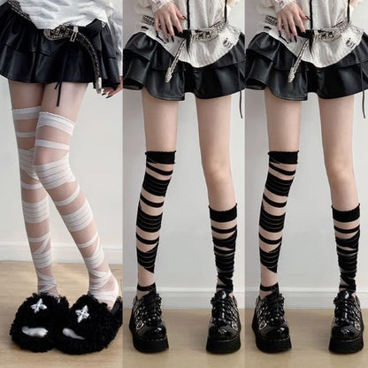 Mesh Panel Over-the-Knee Socks / Set SpreePicky